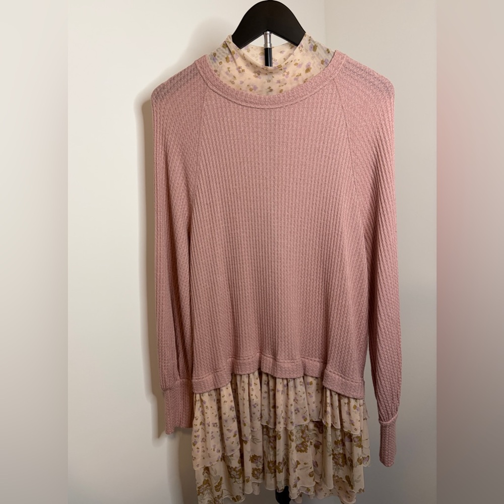 Free People Pink and Cream Layered Dress